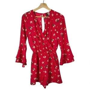 H&M Divided Red Floral Bell Sleeve Romper 4